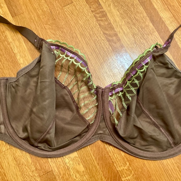 NWOT Freya Arabella 30J (UK) Brown w Apple Green & purple trim plunge Bra - Picture 6 of 9